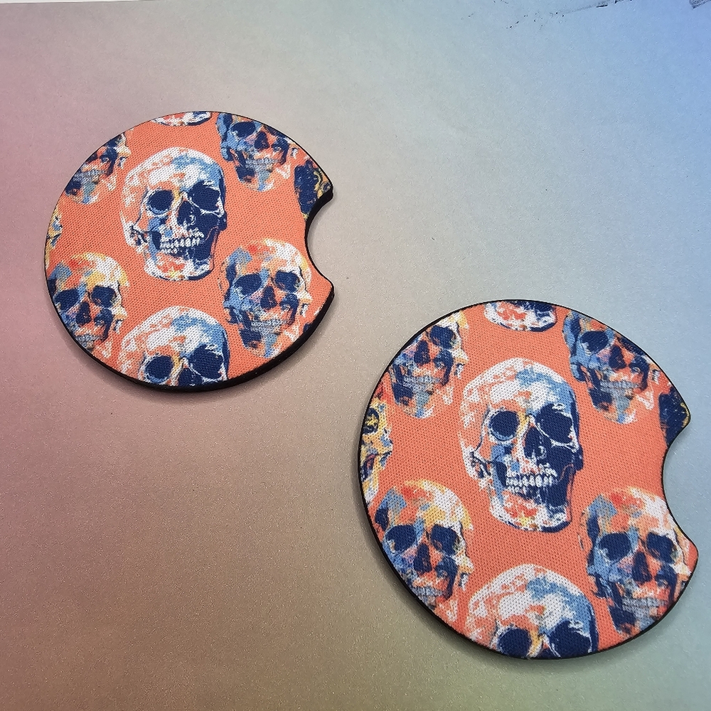 Pink SKELETON Car Coasters | New Set Of Two Sublimated Car Coasters